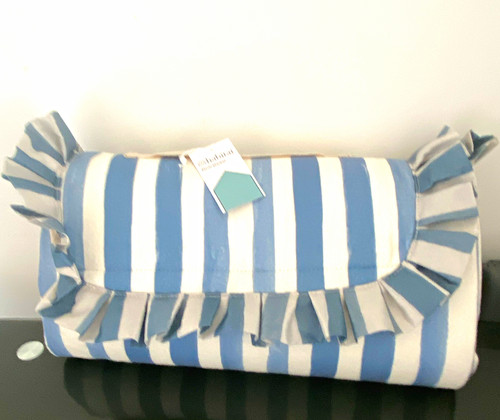 Blue white striped ruffled - white,