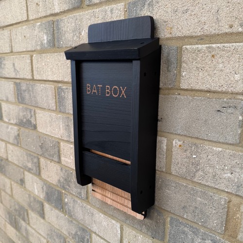 Black wooden bat house - bat, box