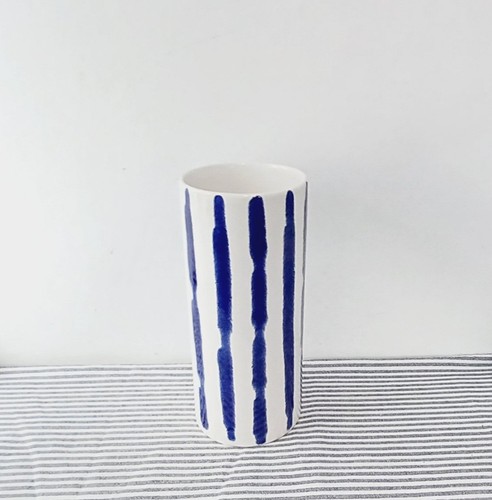 Blue white ceramic cylinder - &,