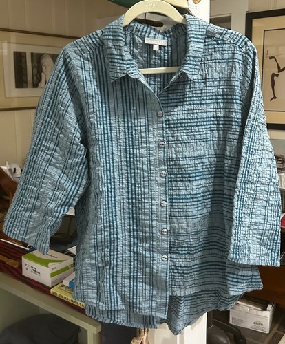 Habitat teal striped - teal, crinkle